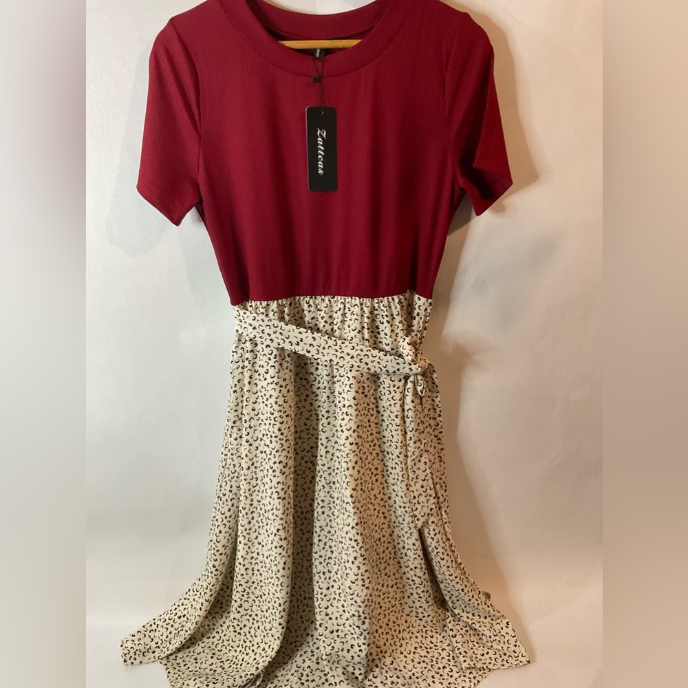 Red & Cheetah MIDI Dress | Large